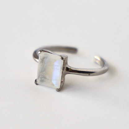 [ moon stone ] rectangle faceted cut silver