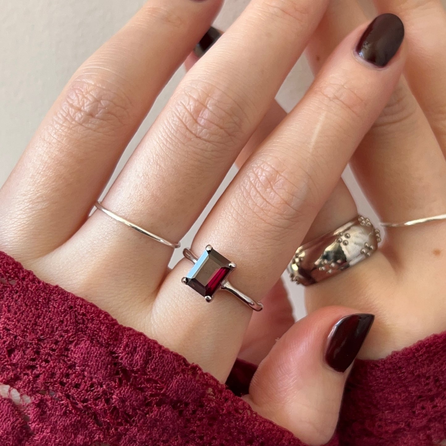 [ garnet ] rectangle faceted cut silver