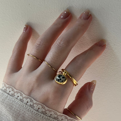 [ dalmatian Jasper_b ] cabochon motif ring gold