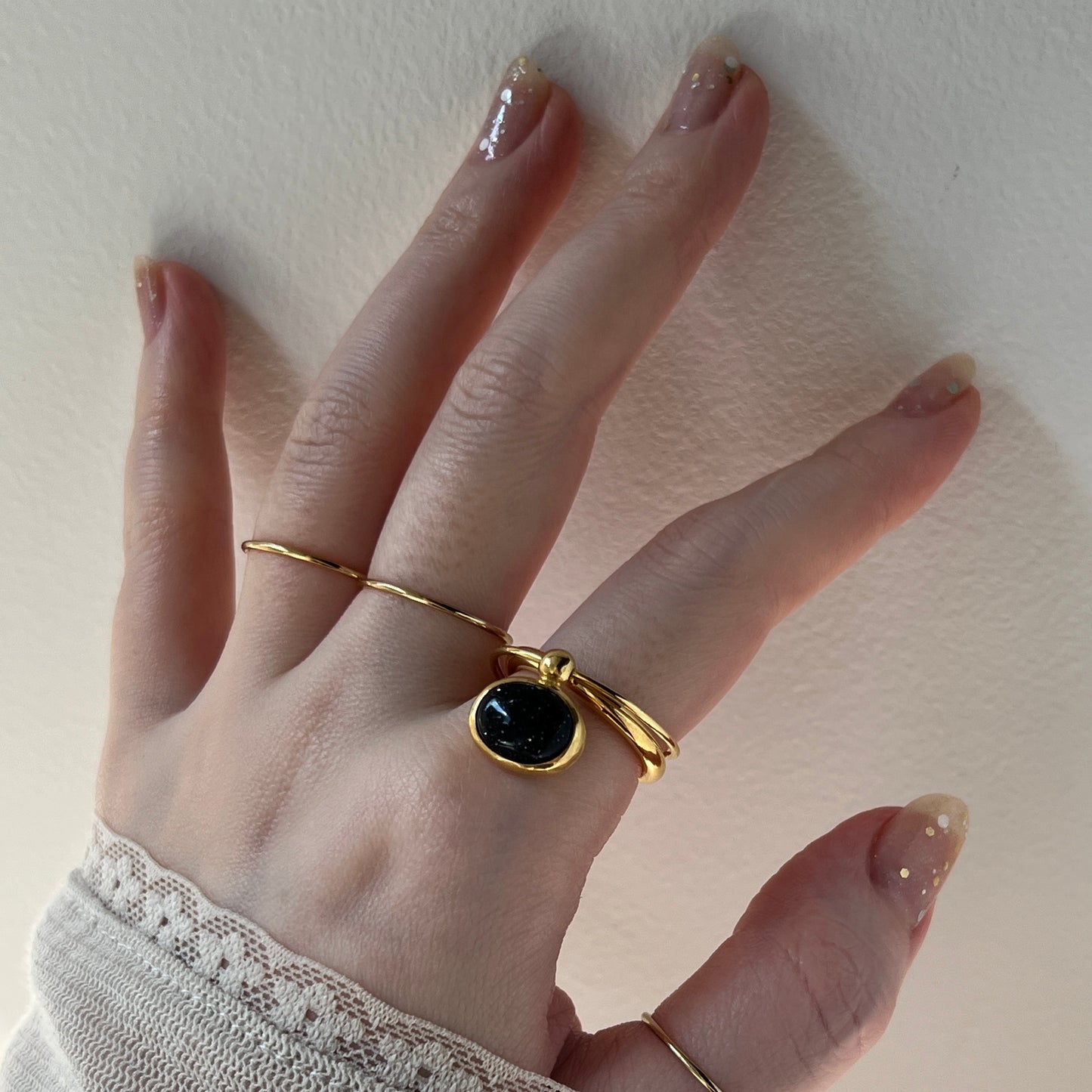 [ blue gold stone ] cabochon motif ring gold