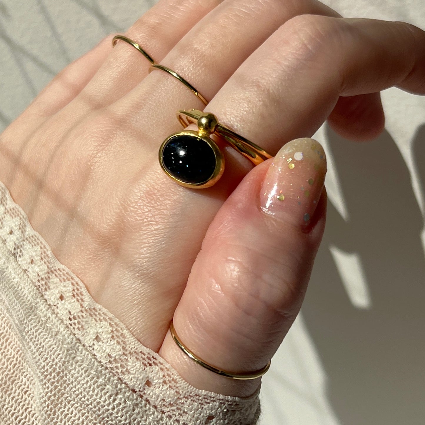 [ blue gold stone ] cabochon motif ring gold