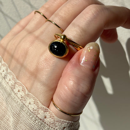 [ blue gold stone ] cabochon motif ring gold