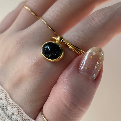 [ blue gold stone ] cabochon motif ring gold