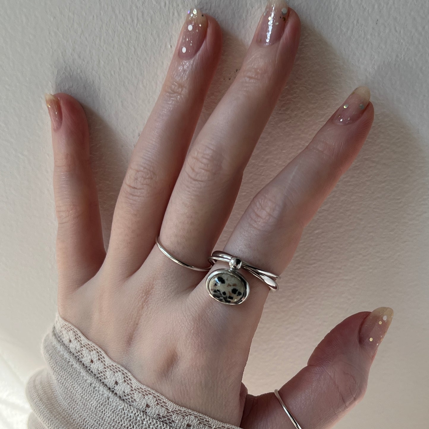 [ dalmatian Jasper_a ] cabochon motif ring silver