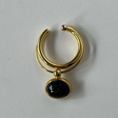 [ blue gold stone ] cabochon motif ring gold