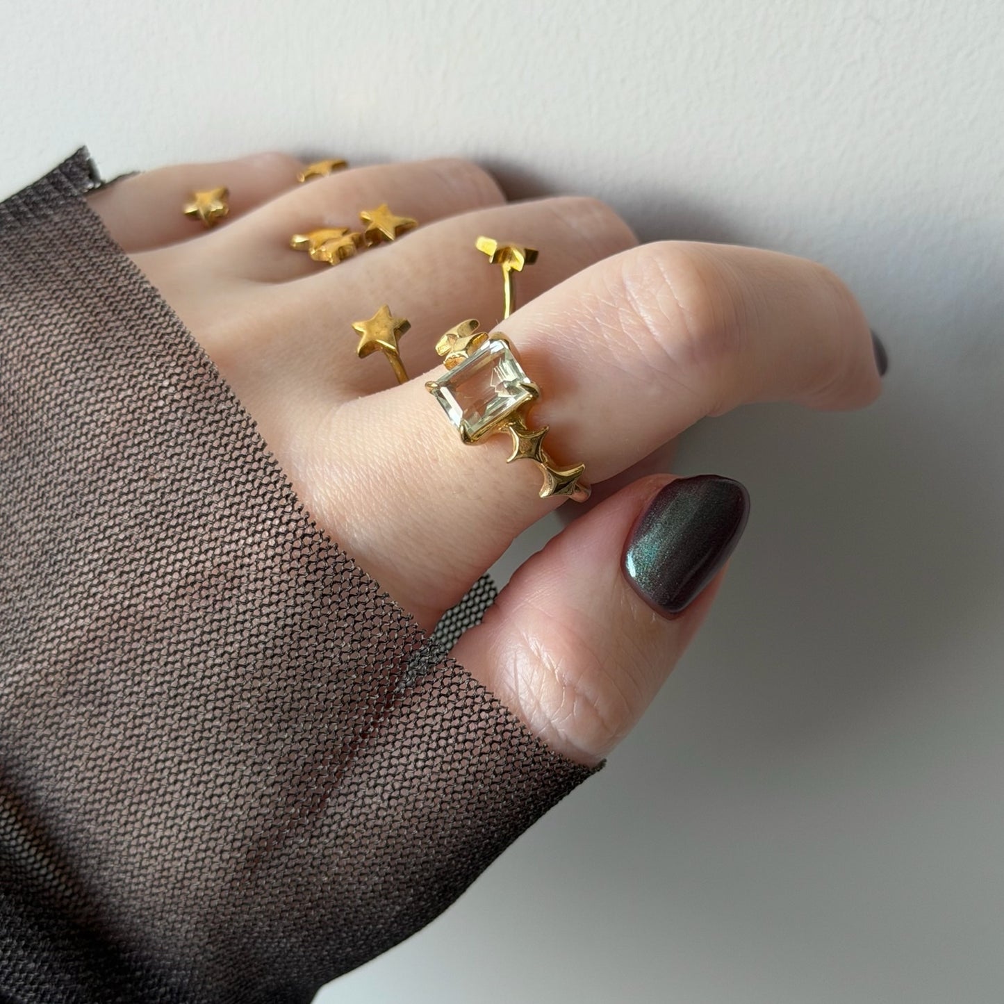 [ green amethyst ] rectangle sparkle gold