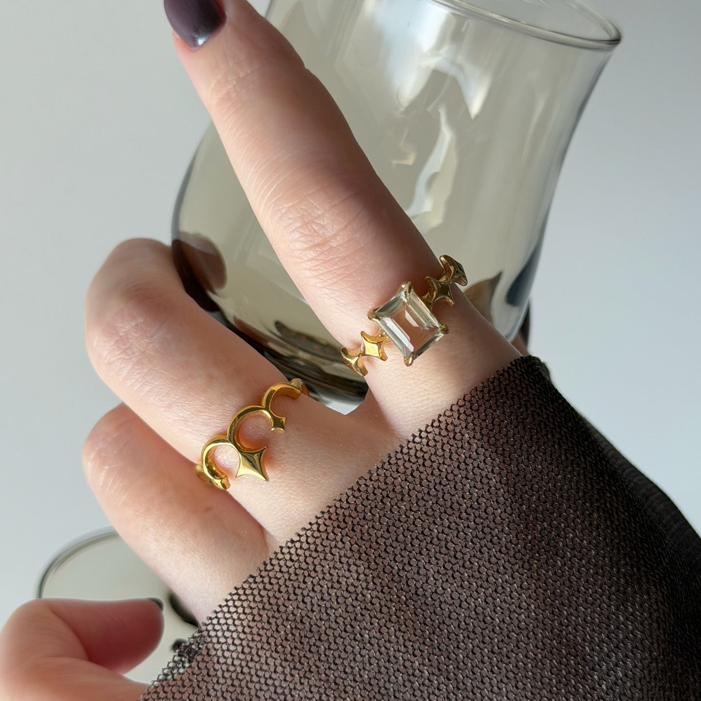 [ green amethyst ] rectangle sparkle gold