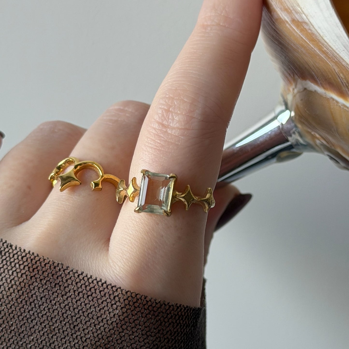 [ green amethyst ] rectangle sparkle gold