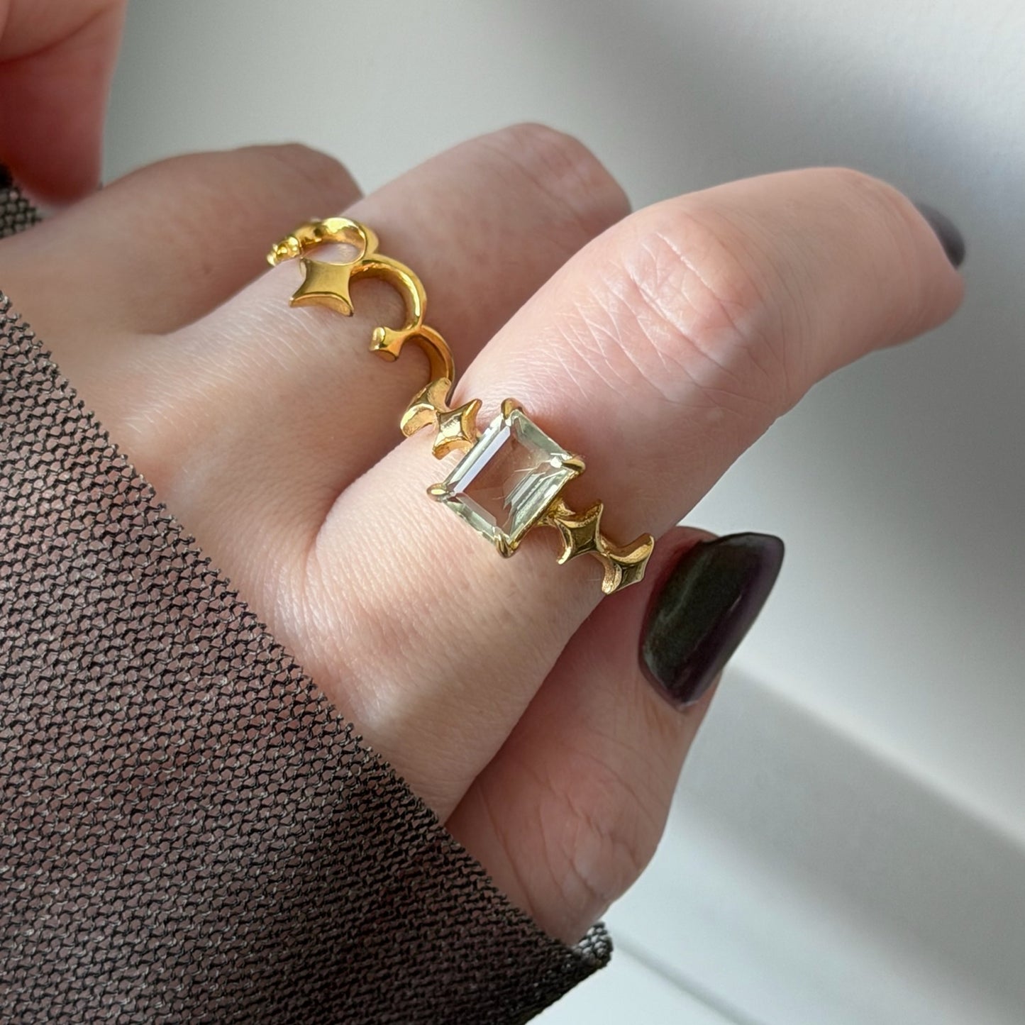 [ green amethyst ] rectangle sparkle gold