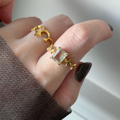 [ green amethyst ] rectangle sparkle gold