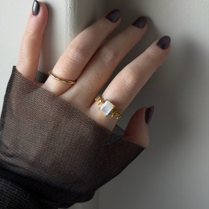 [ moon stone ] rectangle sparkle gold