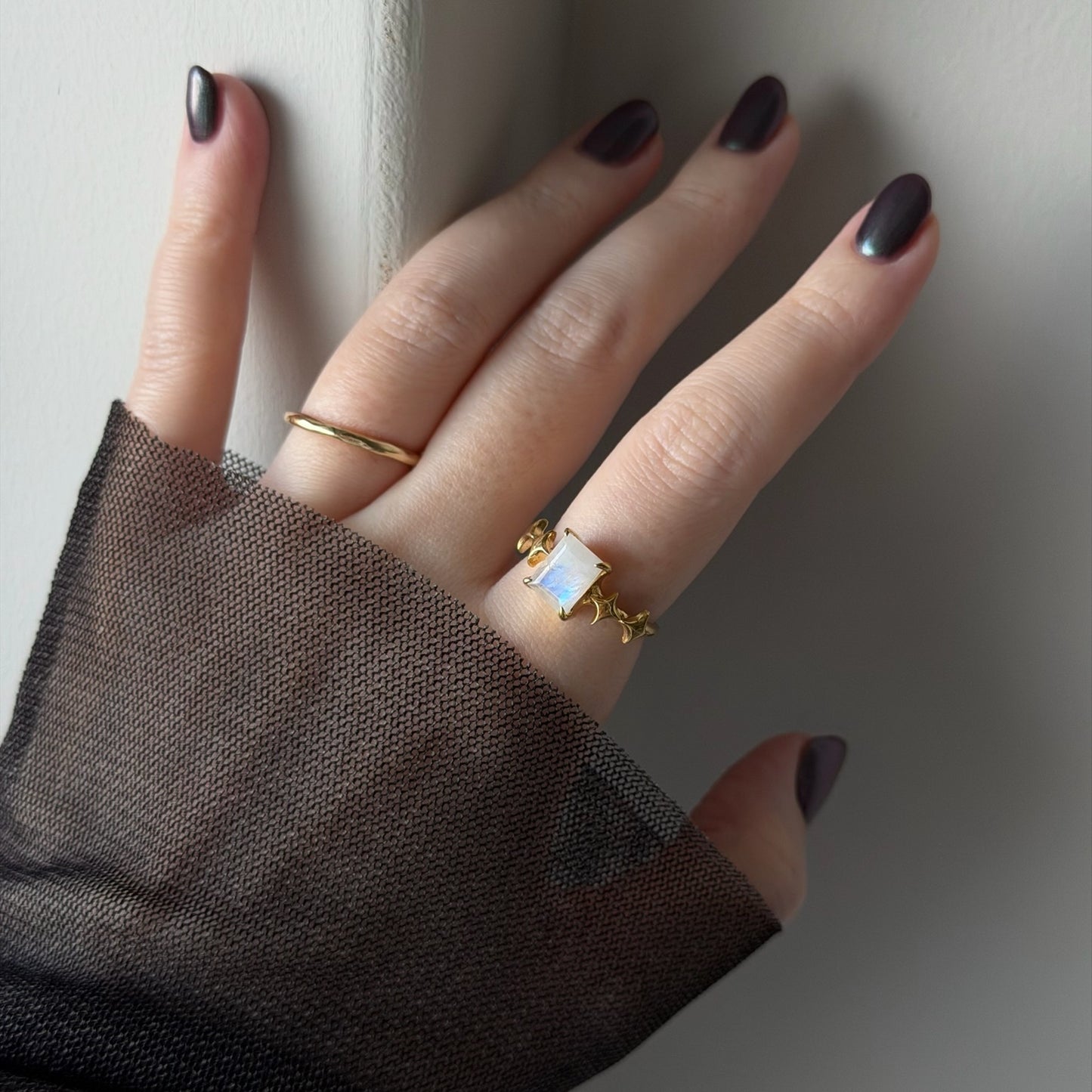 [ moon stone ] rectangle sparkle gold