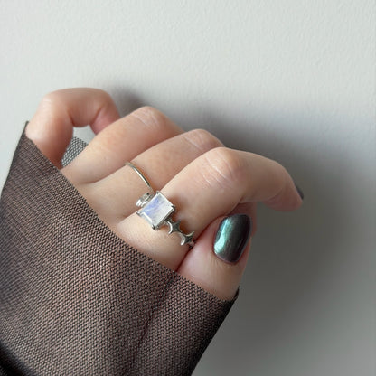 [ moon stone ] rectangle sparkle silver