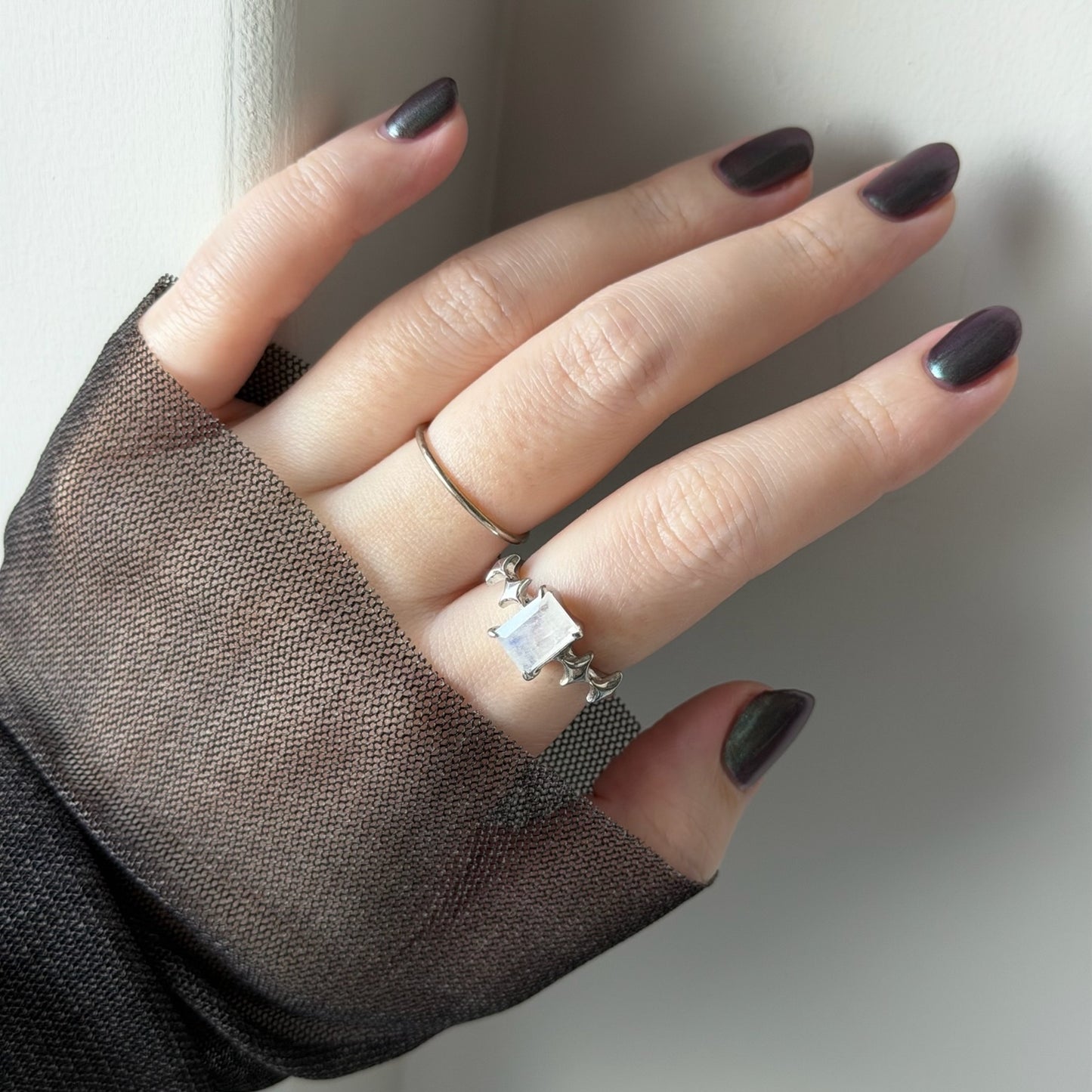 [ moon stone ] rectangle sparkle silver