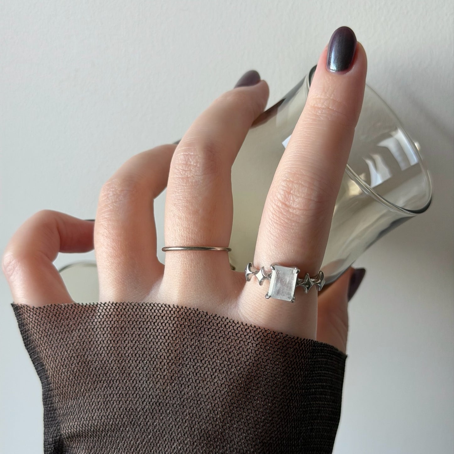 [ moon stone ] rectangle sparkle silver