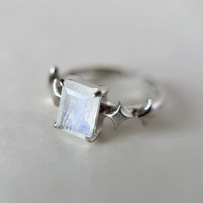 [ moon stone ] rectangle sparkle silver