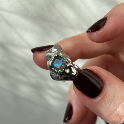 [ saphire blue glass ]  melt ring  silver