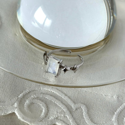 [ moon stone ] rectangle sparkle silver