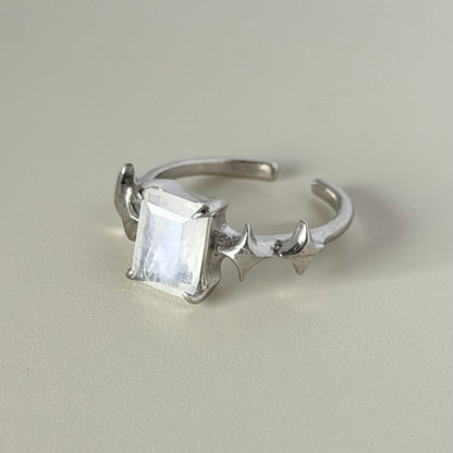 [ moon stone ] rectangle sparkle silver