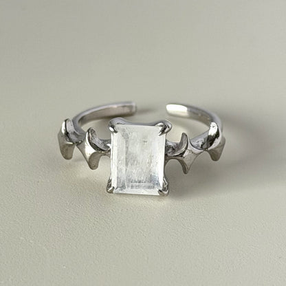 [ moon stone ] rectangle sparkle silver