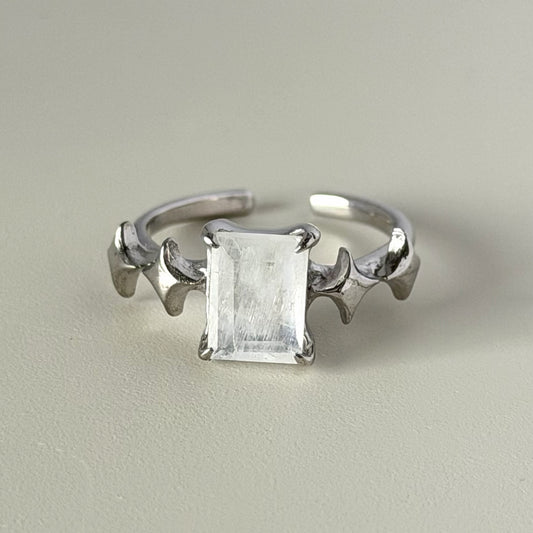 [ moon stone ] rectangle sparkle silver