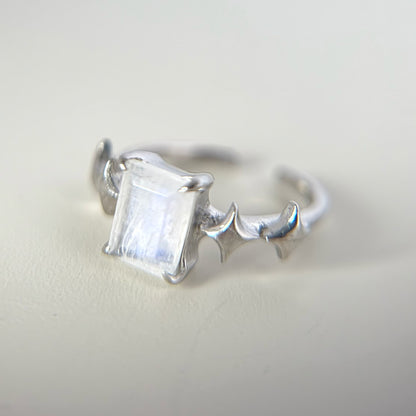 [ moon stone ] rectangle sparkle silver