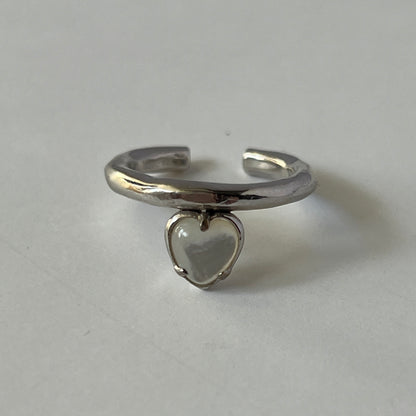 [ white shell ] um heart ring silver [ free size ]