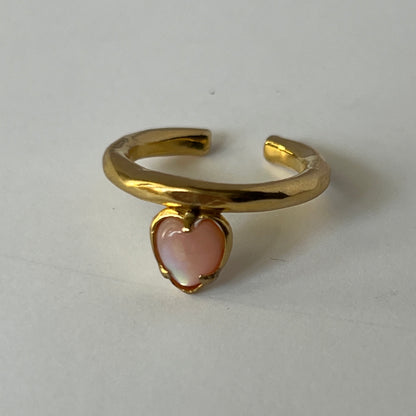 [ pink shell ] um heart ring gold