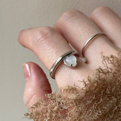 [ white shell ] um heart ring silver [ free size ]