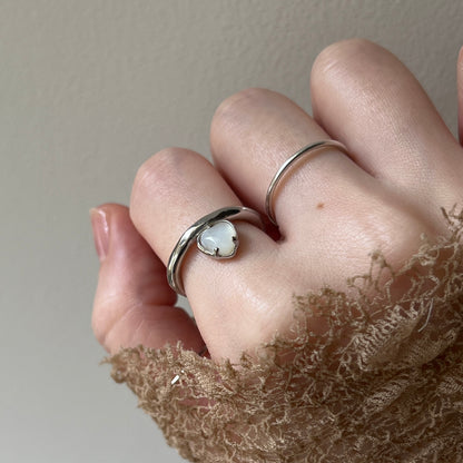 [ white shell ] um heart ring silver [ free size ]