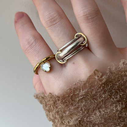 [ white shell ] um heart ring gold