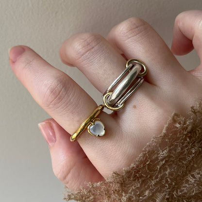 [ white shell ] um heart ring gold