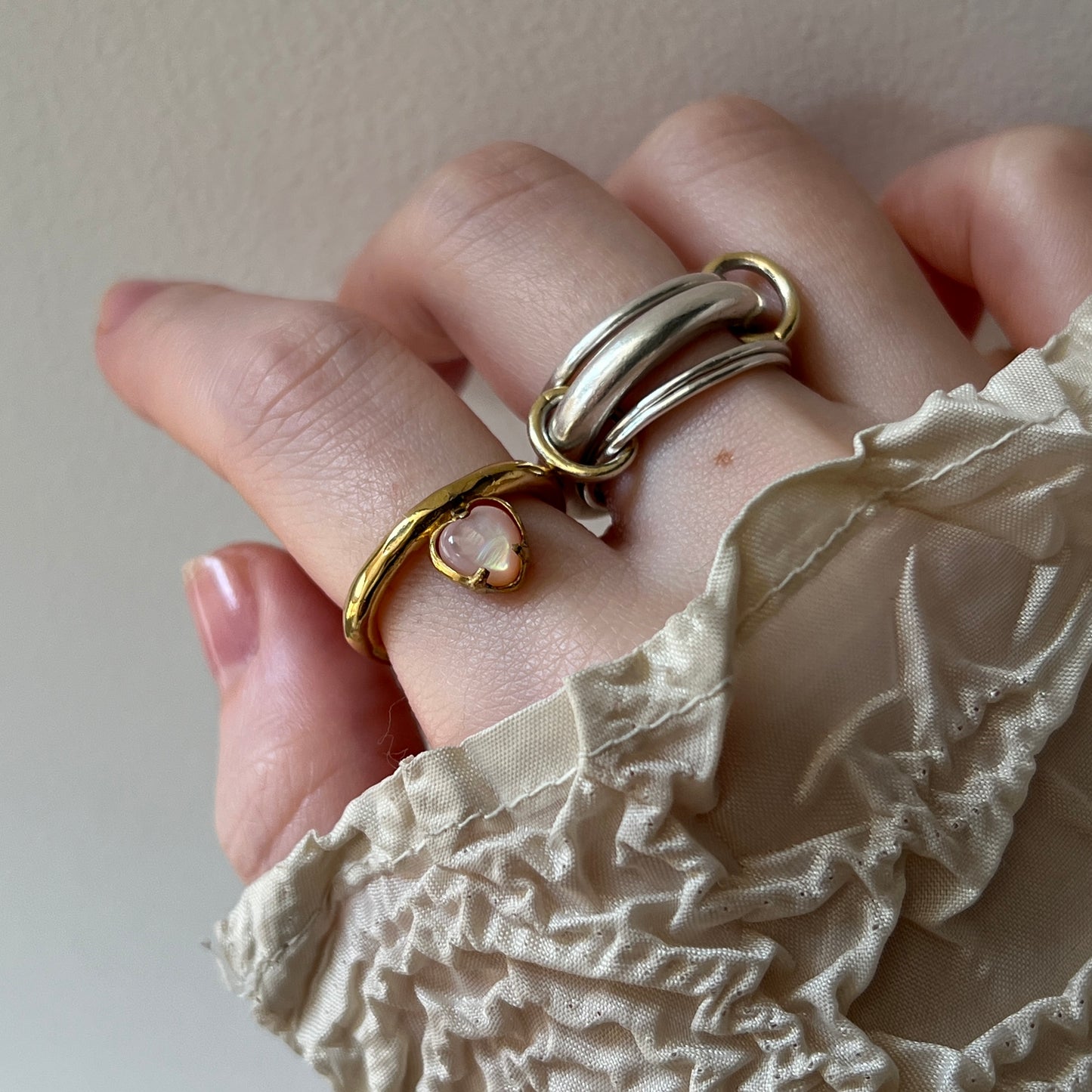 [ pink shell ] um heart ring gold