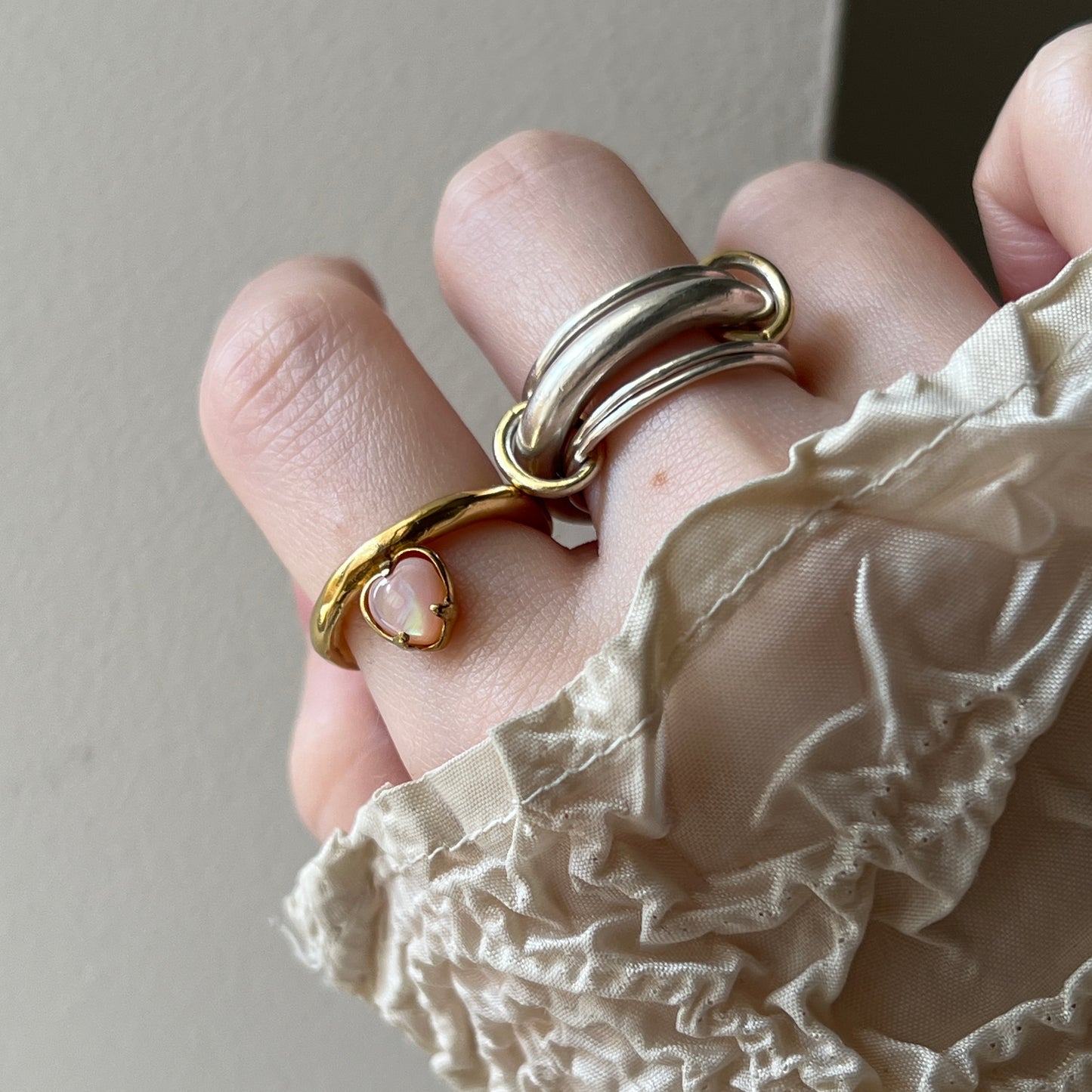 [ pink shell ] um heart ring gold