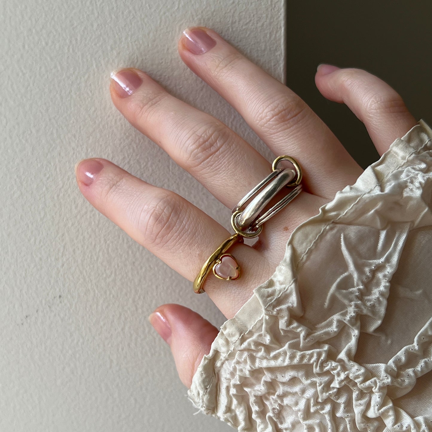 [ pink shell ] um heart ring gold