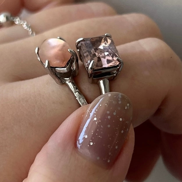 [ light pink ] gem OCTAGON silver [free size]