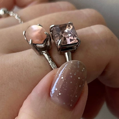 [ light pink ] gem OCTAGON silver [free size]