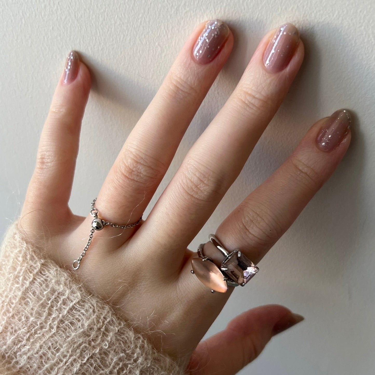[ light pink ] gem OCTAGON silver [free size]