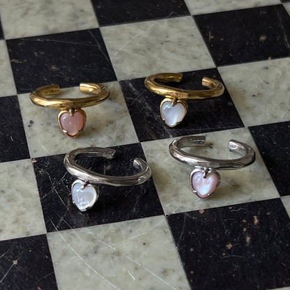 [ white shell ] um heart ring gold