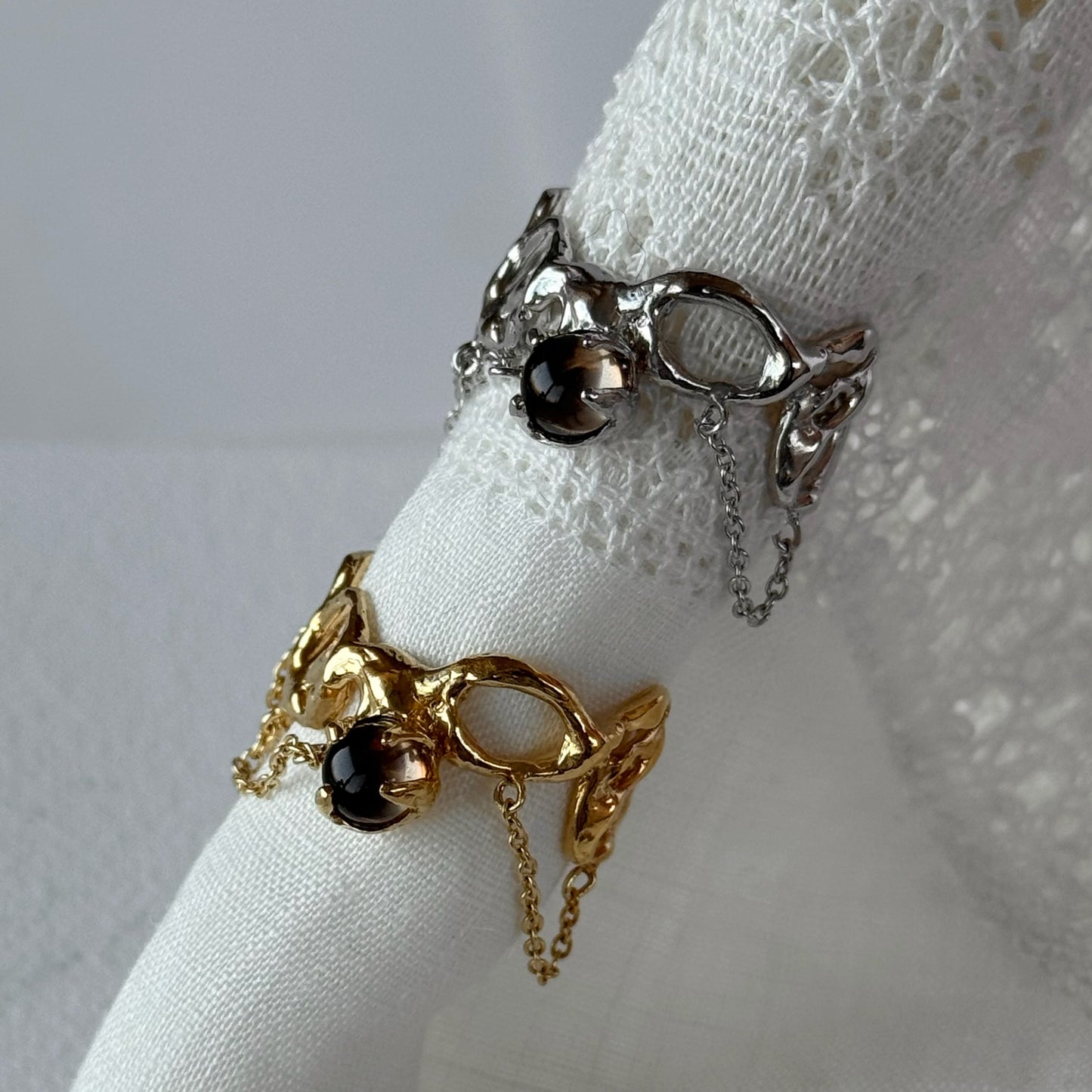 [ smoky quartz ] nuanced mesh silver [ free size ]