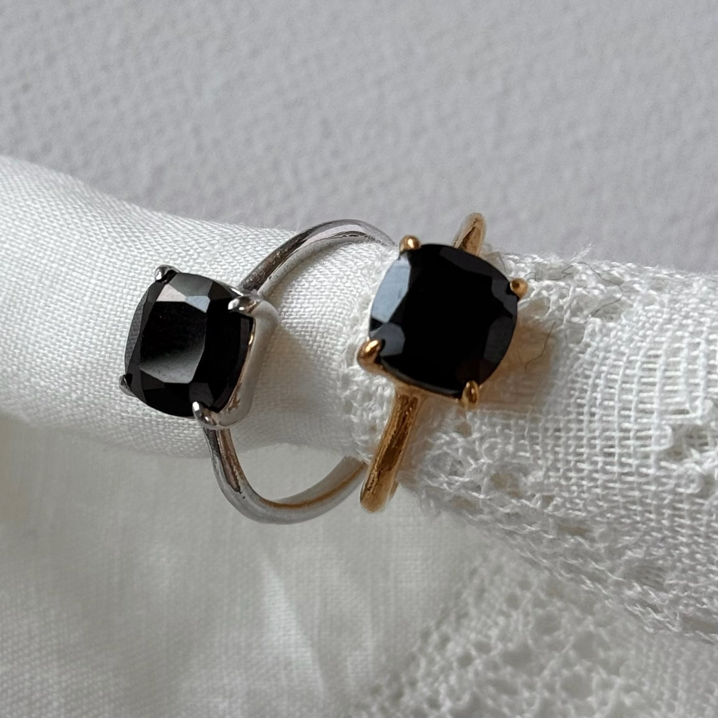 [ black spinel ] square faceted cut gold [ free size ]