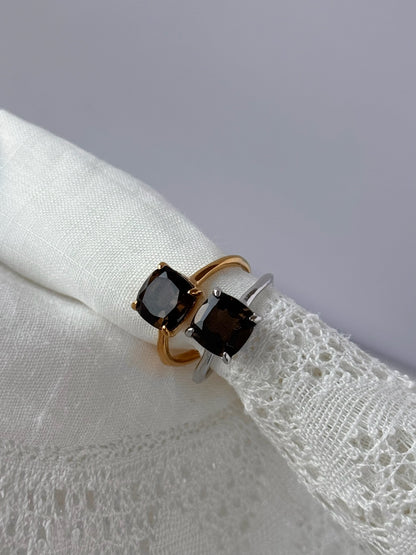 [ smoky quartz ] square faceted cut gold [ free size ]