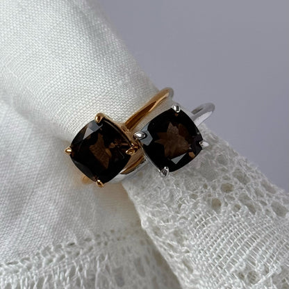 [ smoky quartz ] square faceted cut gold [ free size ]