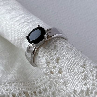[ black spinel ] um silver ring [ free size ]