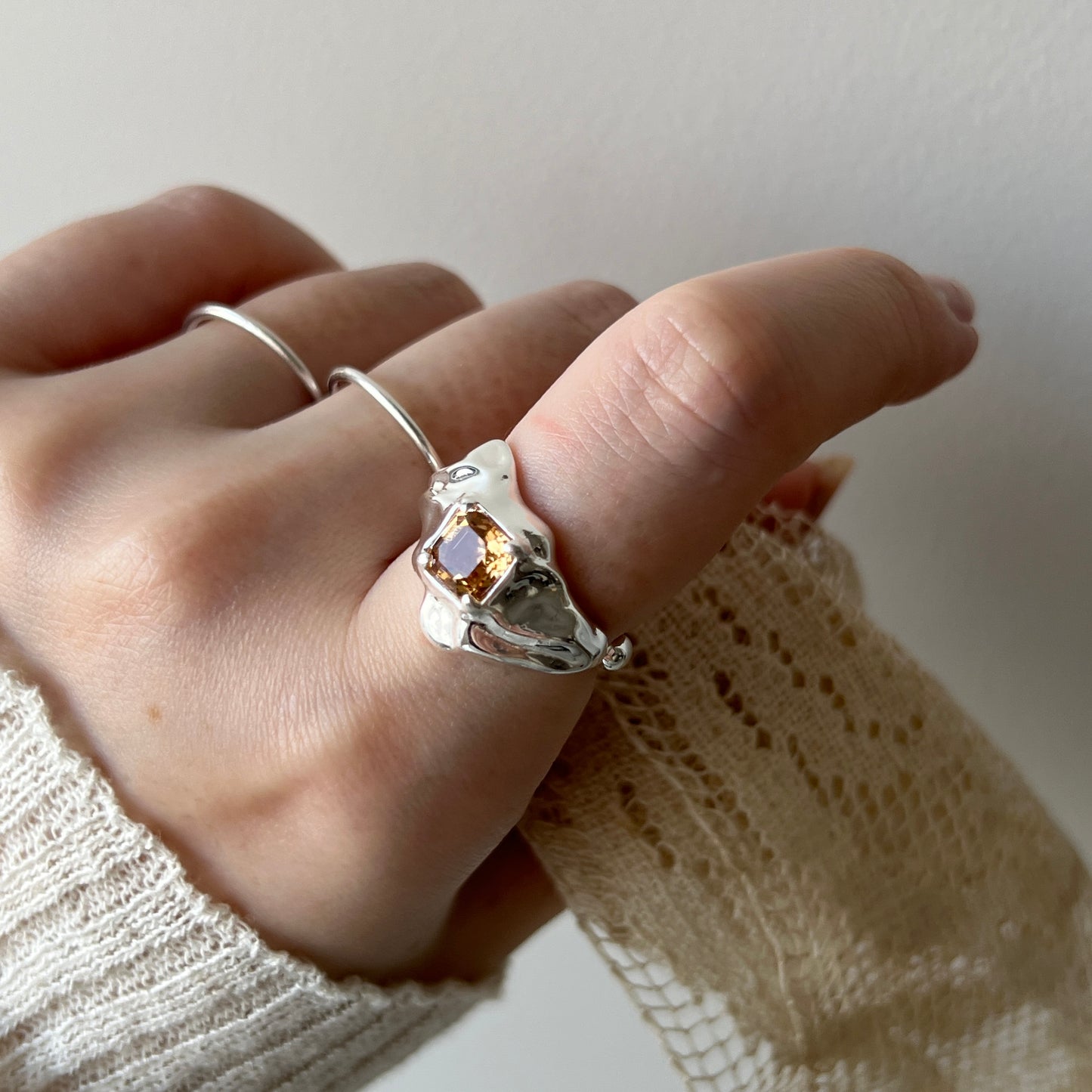 [ colorado topaz ]  melt ring  silver  [ free size ]