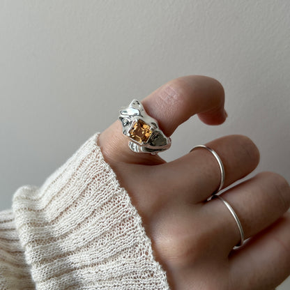 [ colorado topaz ]  melt ring  silver  [ free size ]