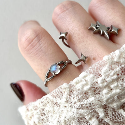 [ rainbow moon stone ] spring ring silver