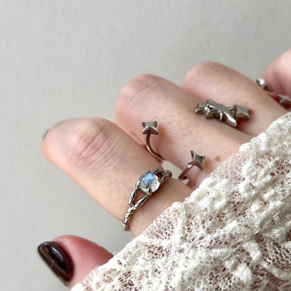 [ rainbow moon stone ] spring ring silver