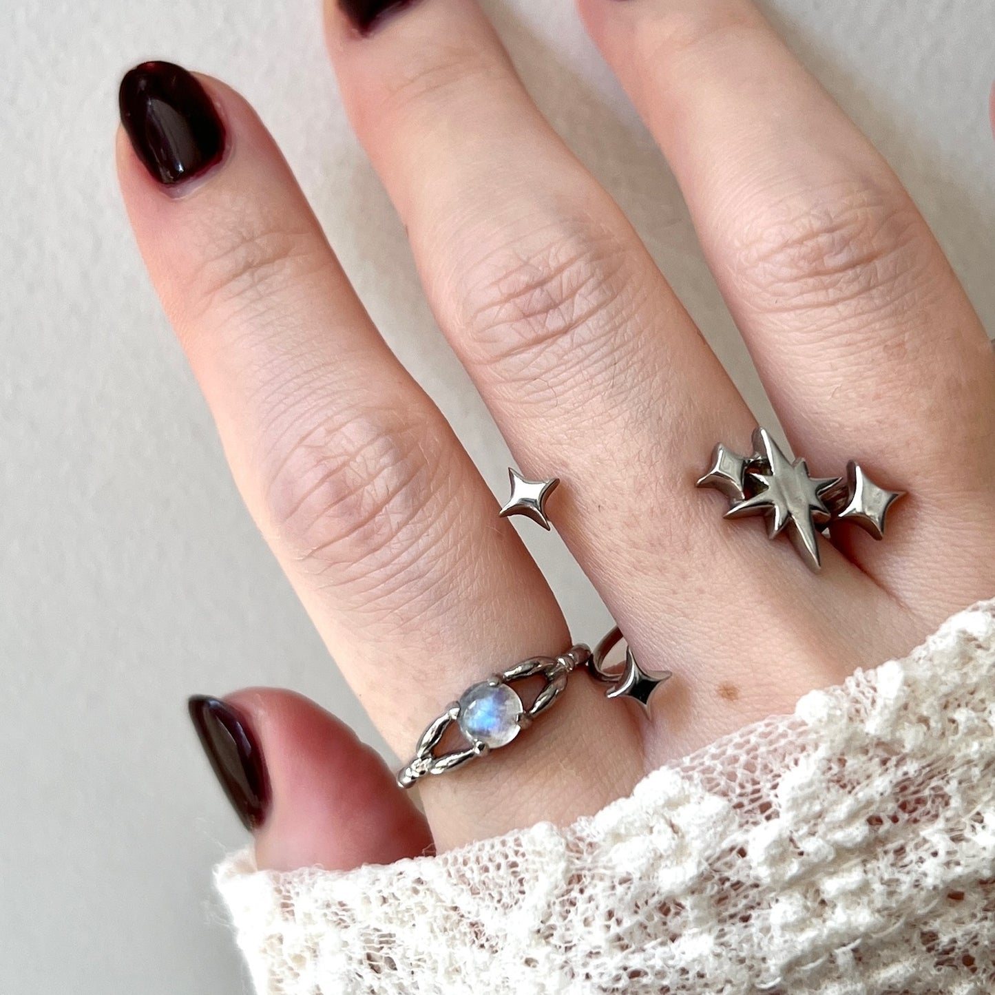 [ rainbow moon stone ] spring ring silver