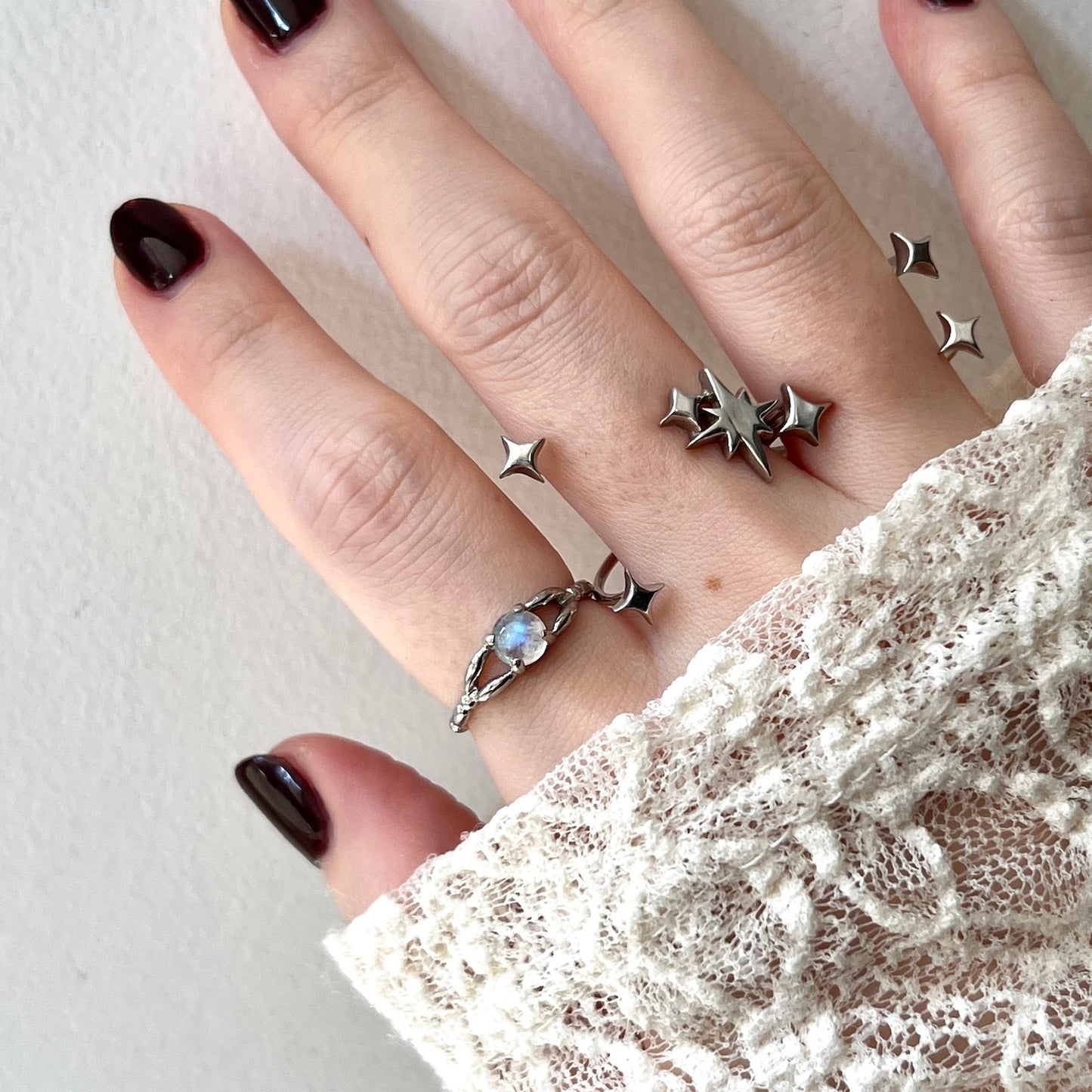 [ rainbow moon stone ] spring ring silver